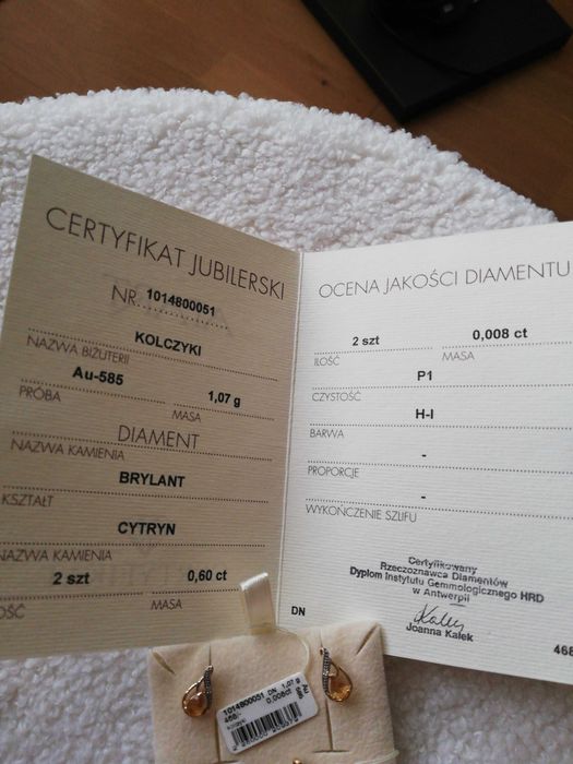 Diament i cytryn zawieszka i kolczyki złoto Apart OKAZJA