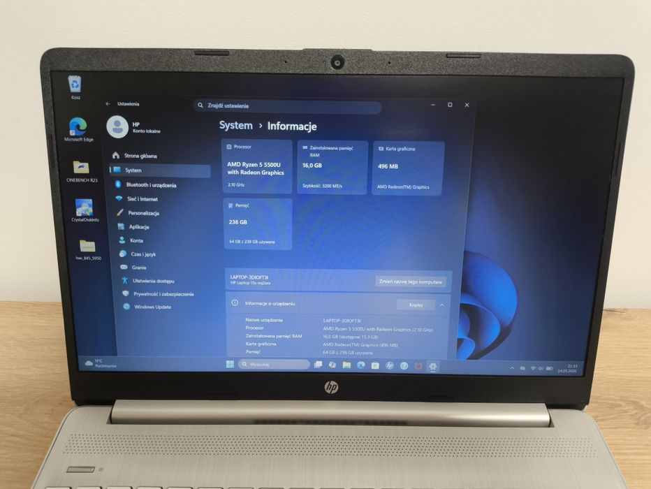 JAK NOWY! HP 15s | Ryzen 5 5500U | 16GB RAM | SSD 256GB | Windows 11