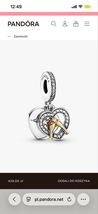 Pandora charms rocznica prezent srebro i złoto