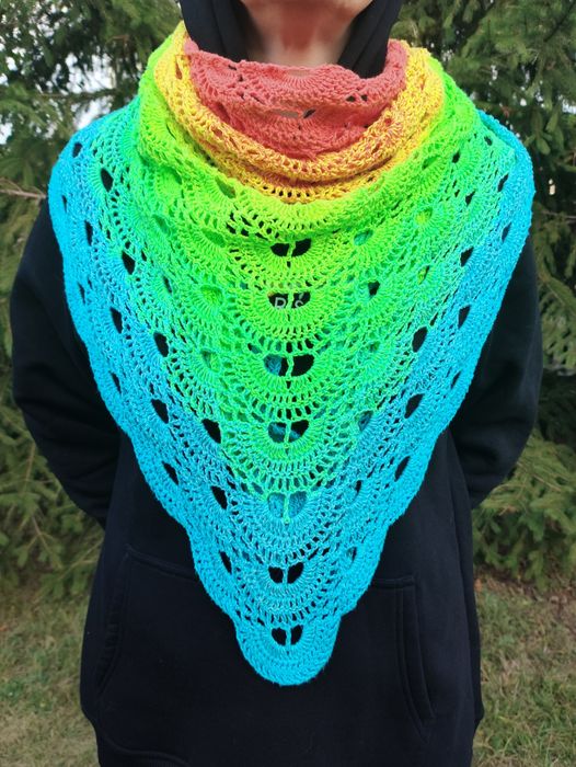Nowa Chusta Hand Made ręcznie robiona na szydełku Shawl crochet ombre