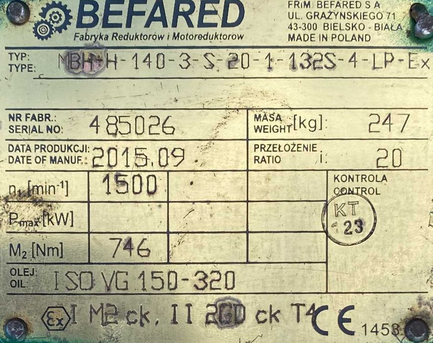 motoreduktor / przekładnia 5,5kW 72obr.