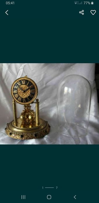 Zegar roczniak antyk złocony kamienie mosiądz szkło piękny unikatowy