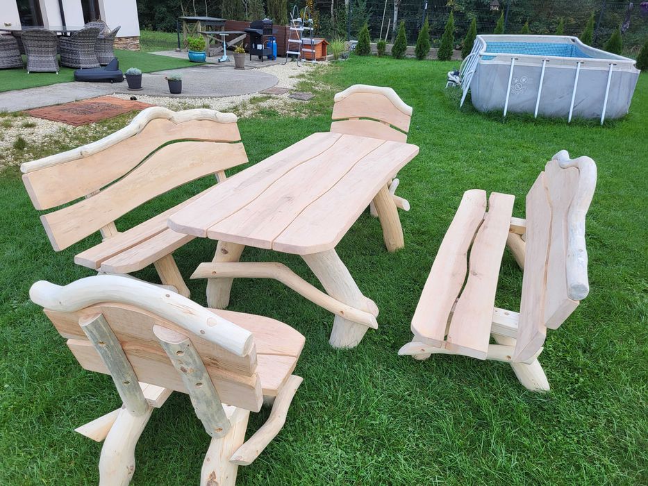Meble Ogrodowe stół ławki z bali biesiadne góralskie barowe SOLIDNE