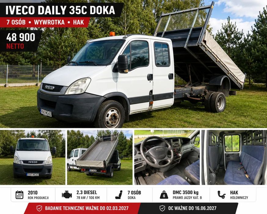 Iveco DAILY 35C  Iveco Daily 35C DOKA 7 osób | Wywrotka | 3,5T | Hak | FV VAT