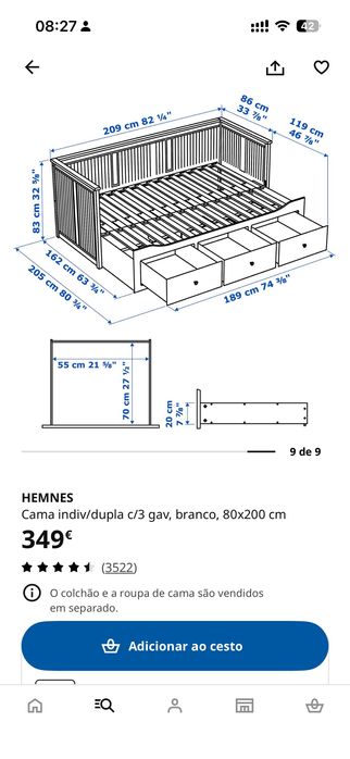 Cama Hemnes com 2 colchões incluídos.