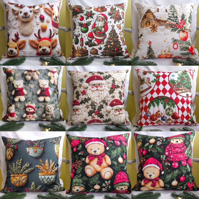 Новорічні наволочки 35*35  гноми , ведмедики ,олені, сніжинки
