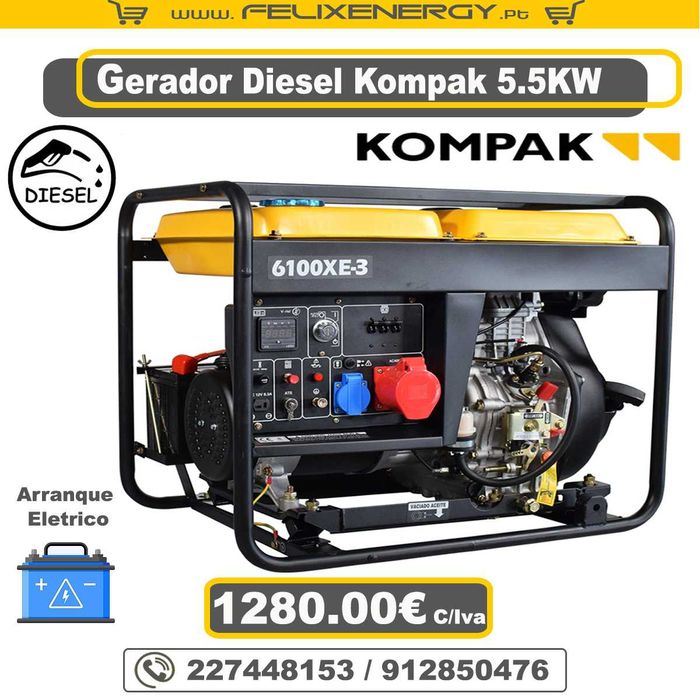 Gerador Gasoleo Kompak 5.5Kw - 3 Anos de Garantia