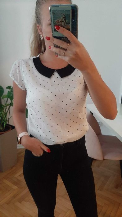 Biała elegancka koszula koszulka top bluzka z kołnierzykiem XS