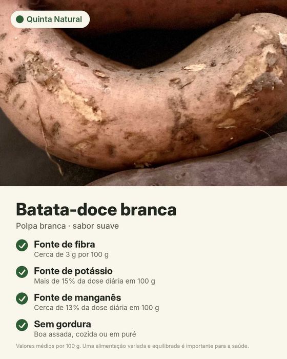 Batata-doce caseira - branca, laranja e roxa