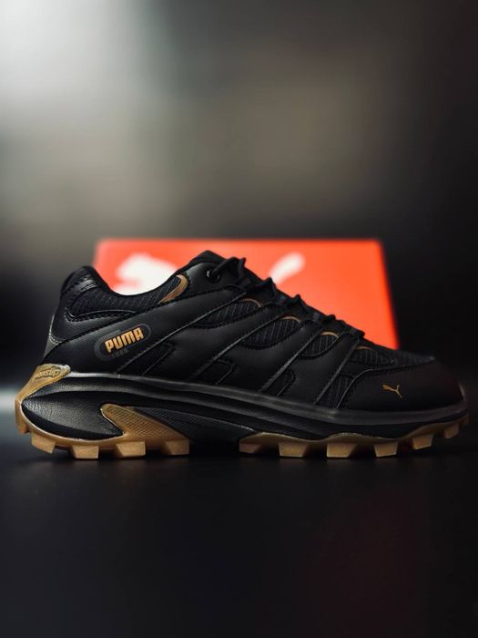 Мужские термо кроссовки пума черные кожаные красовки puma black