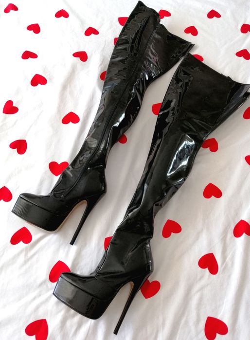 WALENTYNKI kozaki latex high heels platforma wysokie styl pleaser