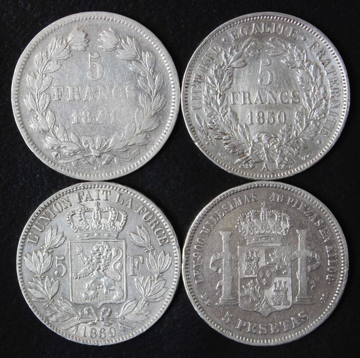 монета 5 франков 1841,1850,1869 года