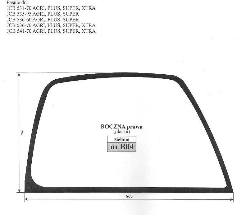 szyba ładowarka teleskopowa JCB  531 -70   - boczna prawa B 04