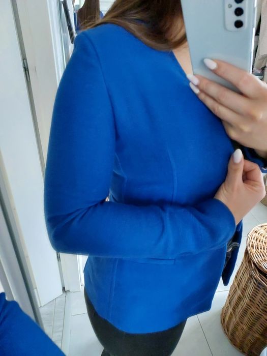 Chabrowa marynarka zara basic 36 niebieska biznes do biura