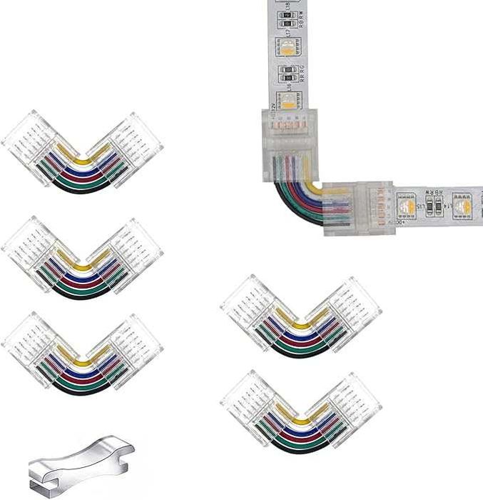 Złączki LED RGB CCT 12mm 6PIN L narożne bez lutowania 5szt