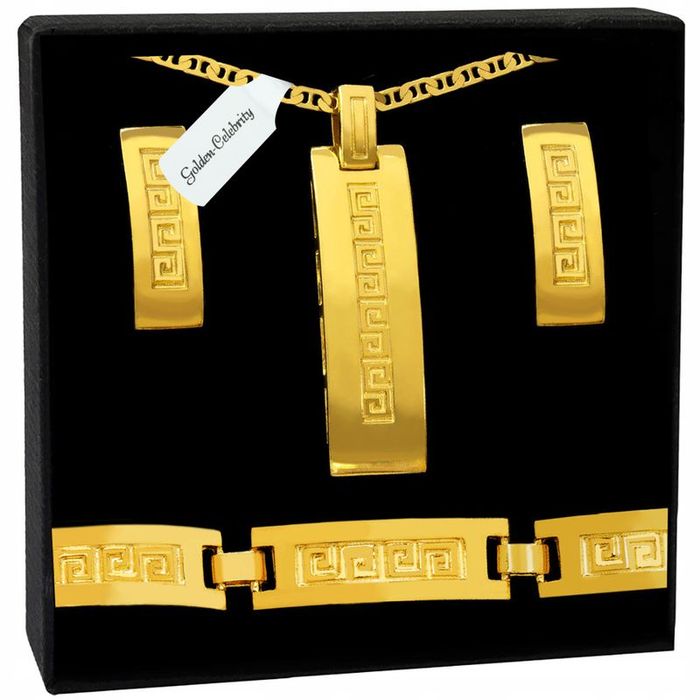 Grecki Komplet Biżuterii Pozłacany Łańcuszek Wisiorek 925 Bransoletka