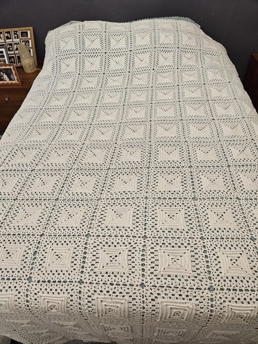 Coberta de renda feita à mão-Cama de casal