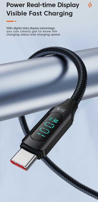 Кабель Toocki Type-C-С PD 100W 5A 2м з дисплеєм iPhone 15/16/ Android