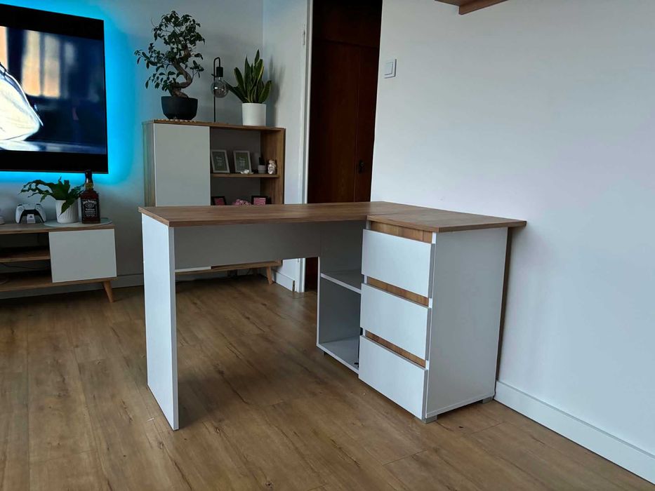 Biurko narożne dąb craft białe