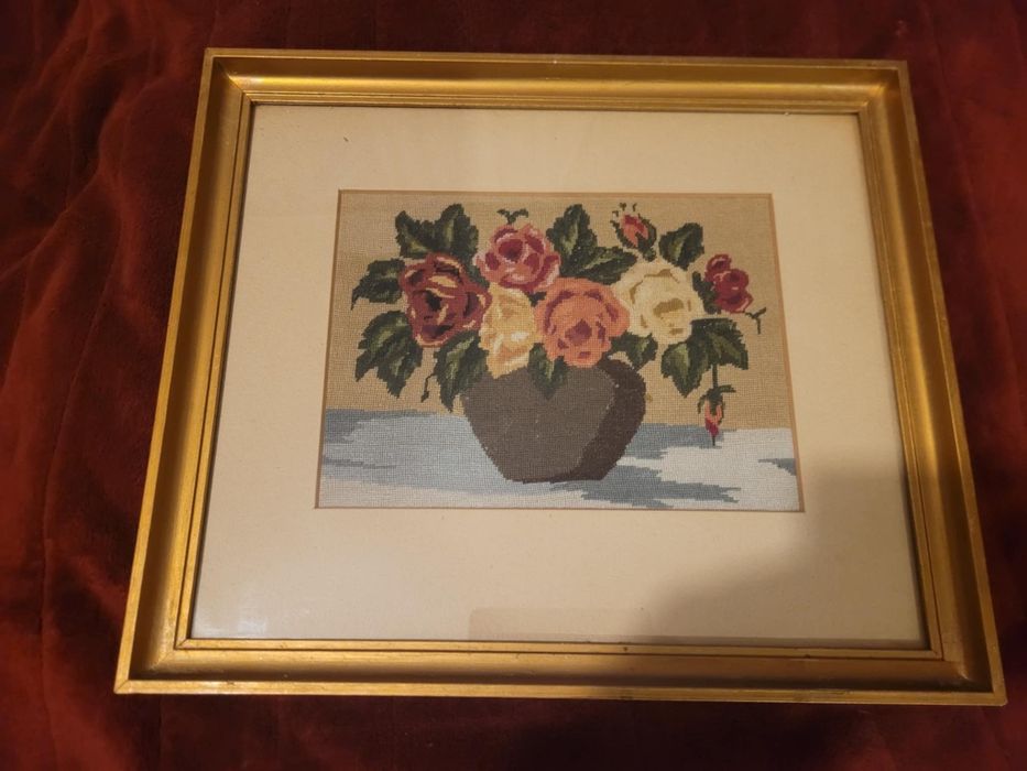 Stary haft obraz z ramą