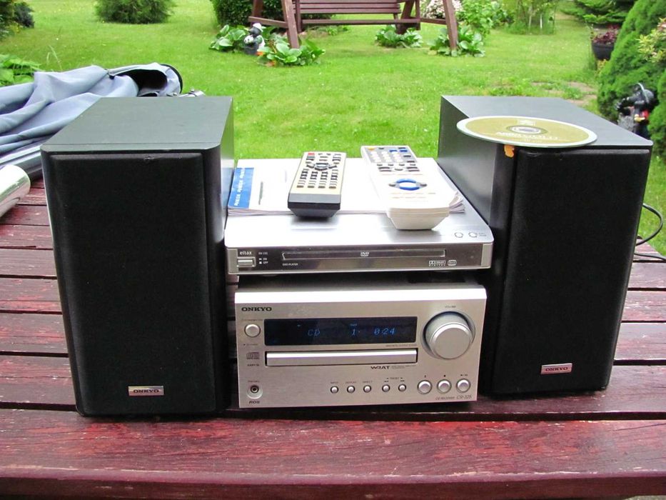 Mini wieża - amplituner stereo Onkyo CR-325 RDS CD/MP3/DVD audio in DVD 2x kolumny 2 piloty