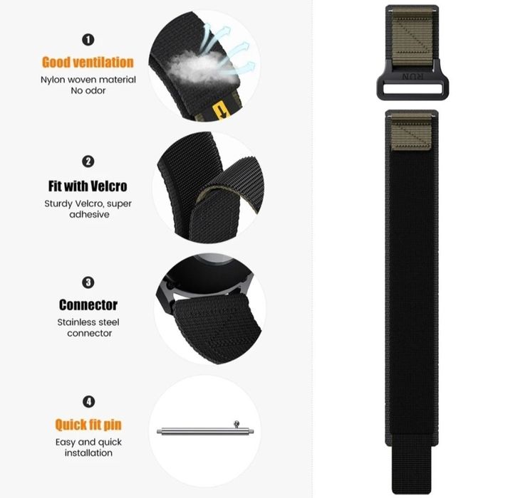 Pasek RUN (KHAKI) – Huawei GT 4 / Samsung Watch 3 / Garmin  WYPRZEDAŻ