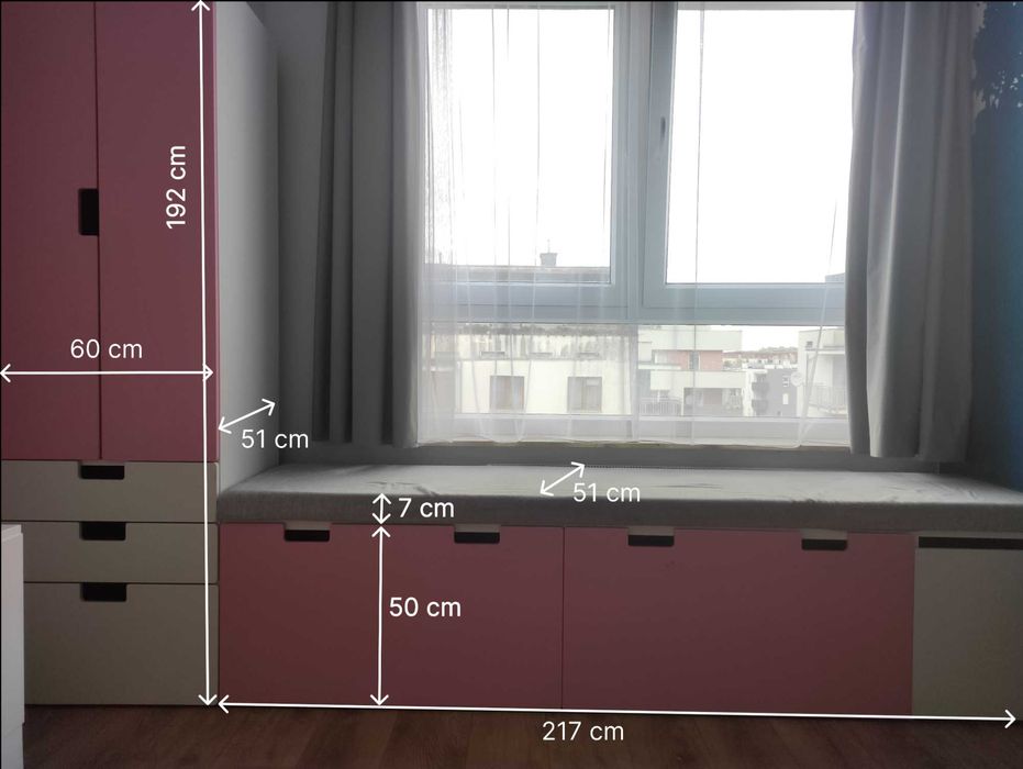 Zestaw mebli Ikea Stuva (szafa, ławki z szufladami) + siedzisko