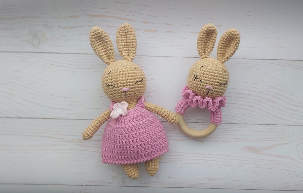 Зайка набір комплект амігурумі ручна работа подарунок для немовлят бр