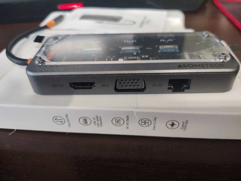Док станция USB-С Hub Asometech SW10V-PRO 10-IN-1 VGA HDMI RJ45 USB ...
