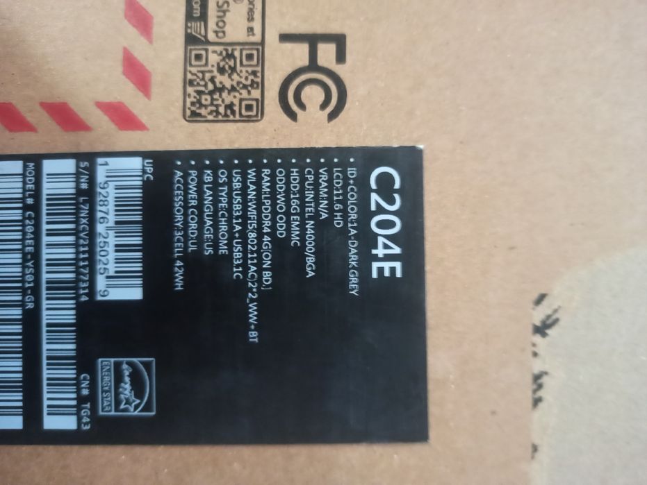 Chromebook Asus C204E 11,6 N4000 4gb DDR4 16gb ssd Play Market