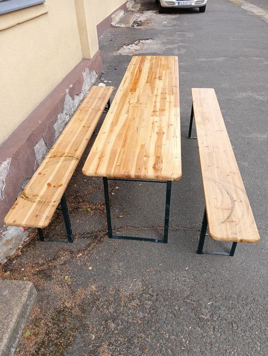 Stół+ Dwie Ławki Ogrodowe Składane