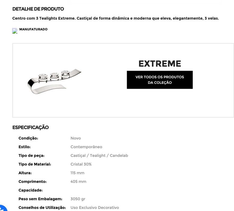 Centro com 3 tealights, modelo Extreme,  Vista Alegre