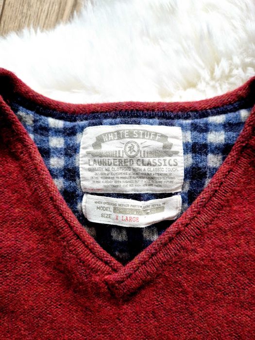 sweter męski w serek wełniany wełna jagnięca White Stuff XL 42