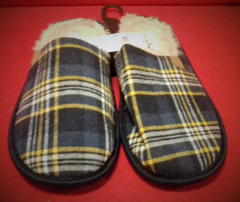 Kapcie męskie krata futerko