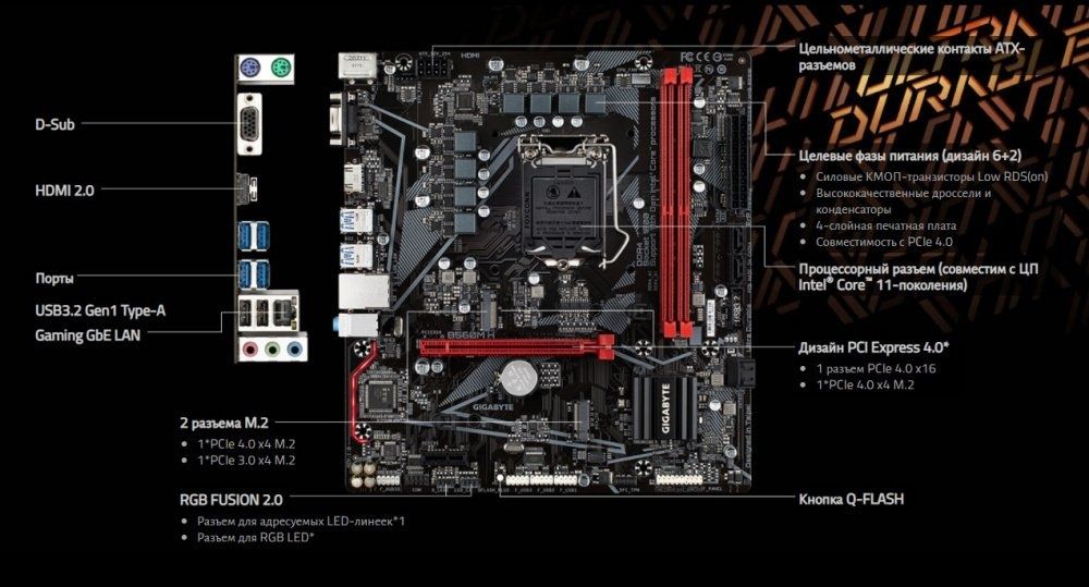 Материнская плата GIGABYTE B560M H s1200 B560 4xDDR4 M.2 HDMI-VGA Type