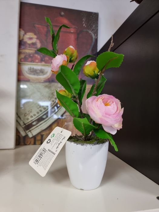 Sztuczne kwiaty w Białej doniczce Dalia różowe jak żywe