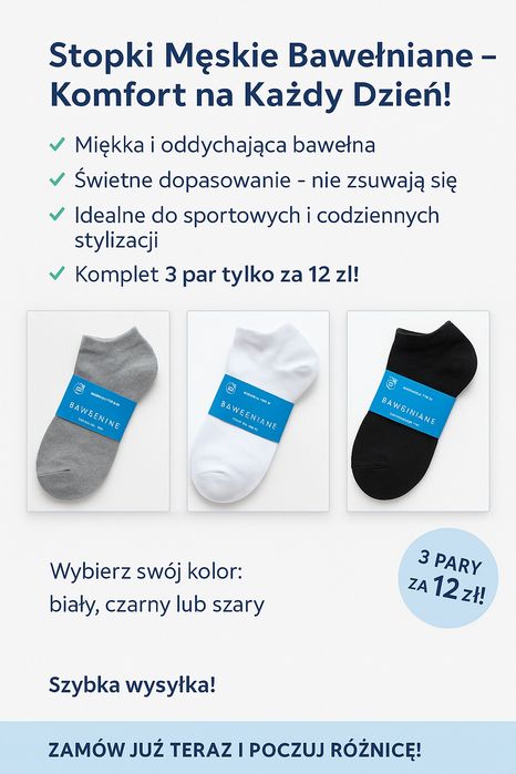 Stopki męskie bawełniane 3 pary 12 zł