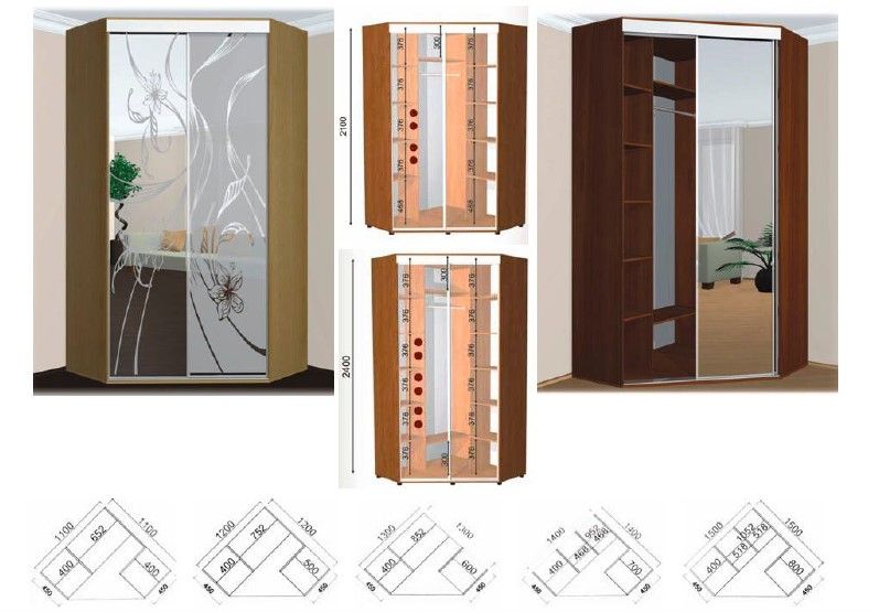 Шкаф-купе угловой 110см*110см*210см Широкий выбор фасадов. В наличии