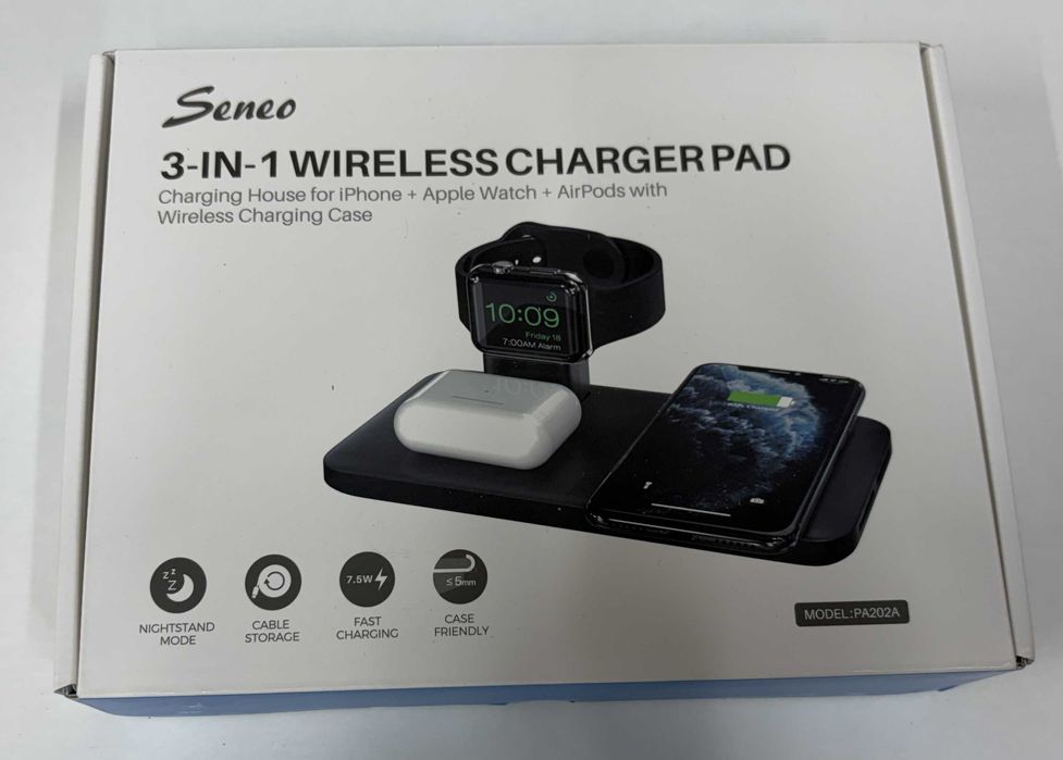 Seneo Carregador Wireless 3 em 1 iPhone AirPods Apple Watch QC3.0