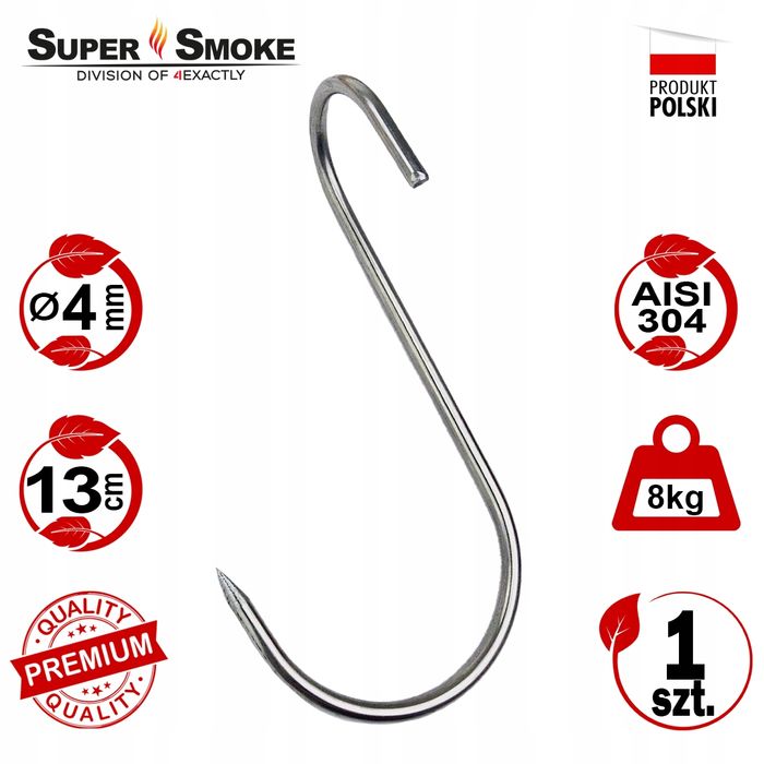 Hak Wędzarniczy Super Smoke "S" skręcony do wędlin 4mm 13cm Premium