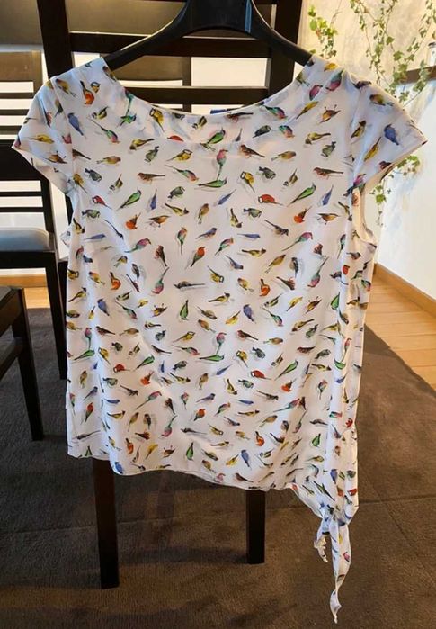 Biała elegancka bluzka ptaki Malecka rozm. 38