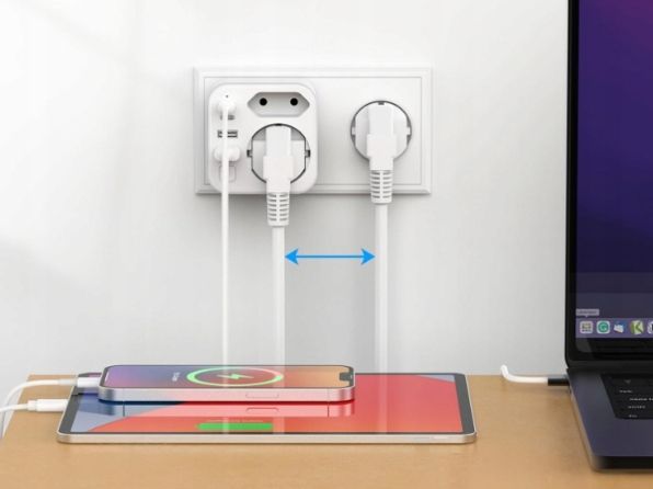 Jsver Adapter Zasilający Gniazdo Ac + Usb Z Przełącznikiem Ścienny