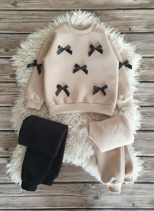 Дитячий костюм для дівчинки на флісі палацо теплий рубчик лосини бант