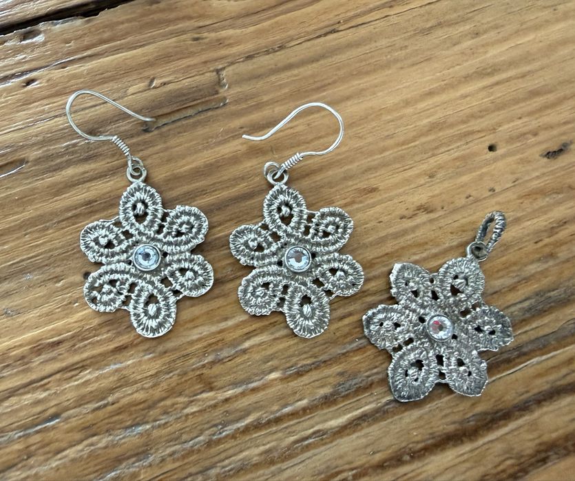 Kolczyki i wisiorek W.Kruk  Anna Orska kolekcja koronki frywolitki