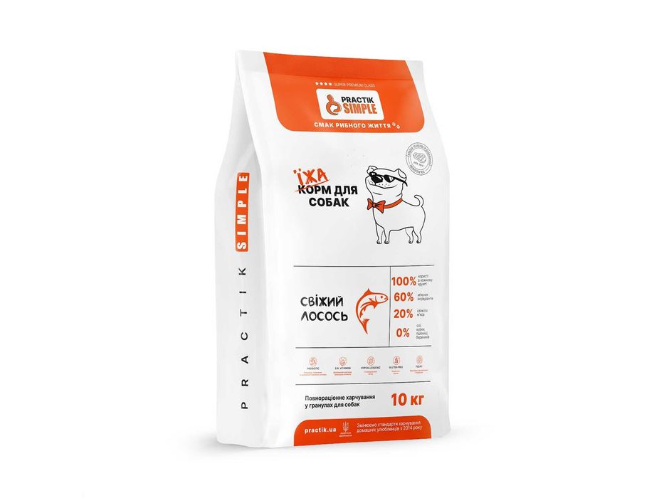 Корм для собак Суперпреміум з Свіжим Лососем PRACTIK SIMPLE 10 кг