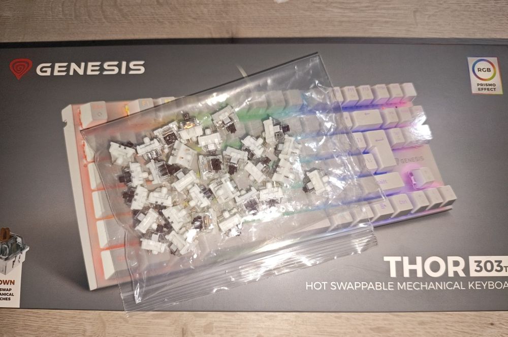 Klawiatura Genesis THOR 303 TKL biała + 30 przełączników Outemu Brown