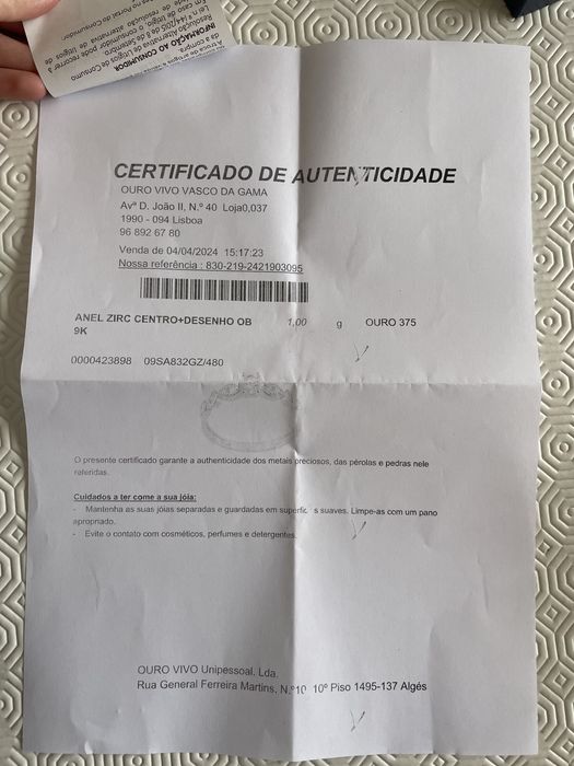 Anel de ouro branco 9k