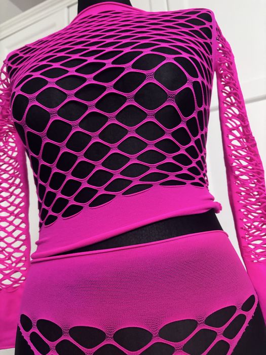 Strój Siatka neon ażur Kostium lata 80