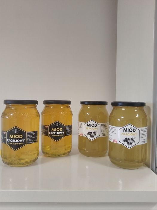 Miód Akacjowy i Faceliowy 4 sztuki po 1200g