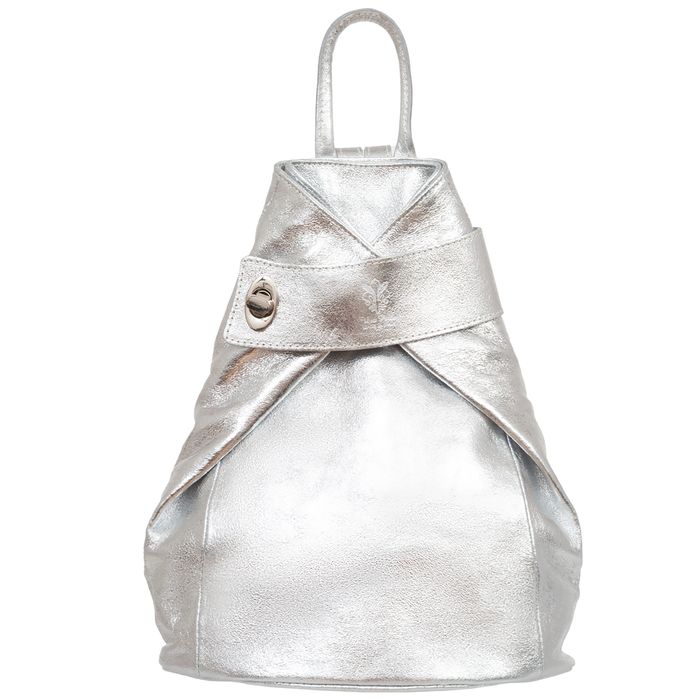 VERA PELLE plecak damski skórzany elegancki trójkątny V561 srebrny